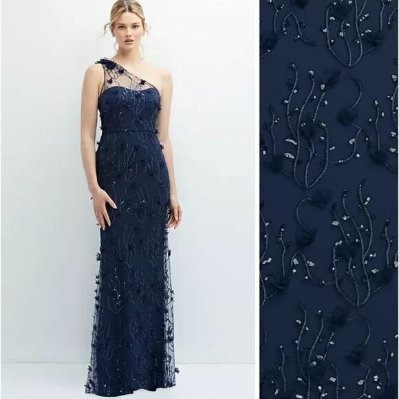 NWT Dessy Collection 3D Sequin Embroidery Dress Midnight Navy Blue Size 14 - Picture 1 of 15